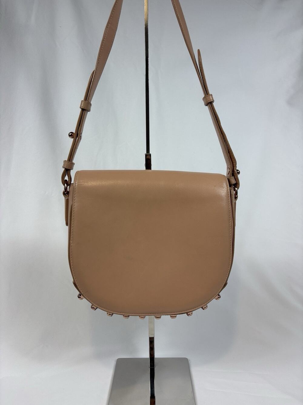Alexander Wang Lia Leather Crossbody Shoulder Bag Peach Tan Nude Studded Bottom